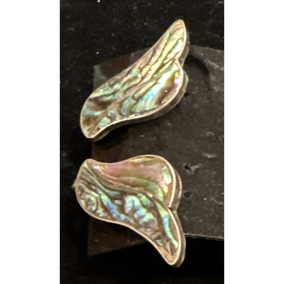 VTG TAXCO MSR SIGNED STERLING SILVER ABALONE Screw Back Earrings - Picture 1 of 9